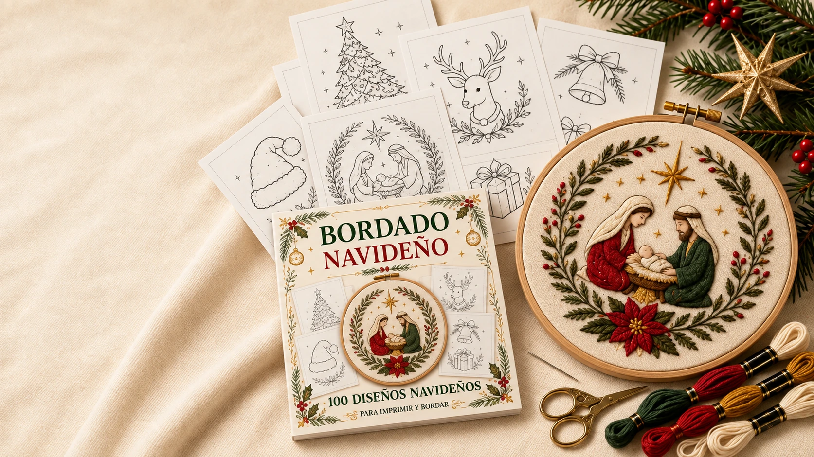 Materiales del kit Bordado Navideño